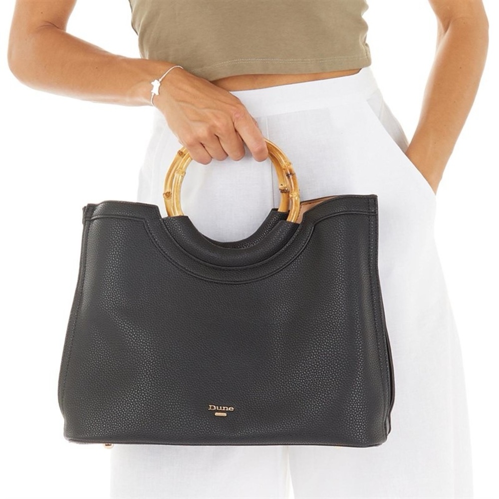 Dune London Black Tote Bag with Bamboo Handles and adjustable strap